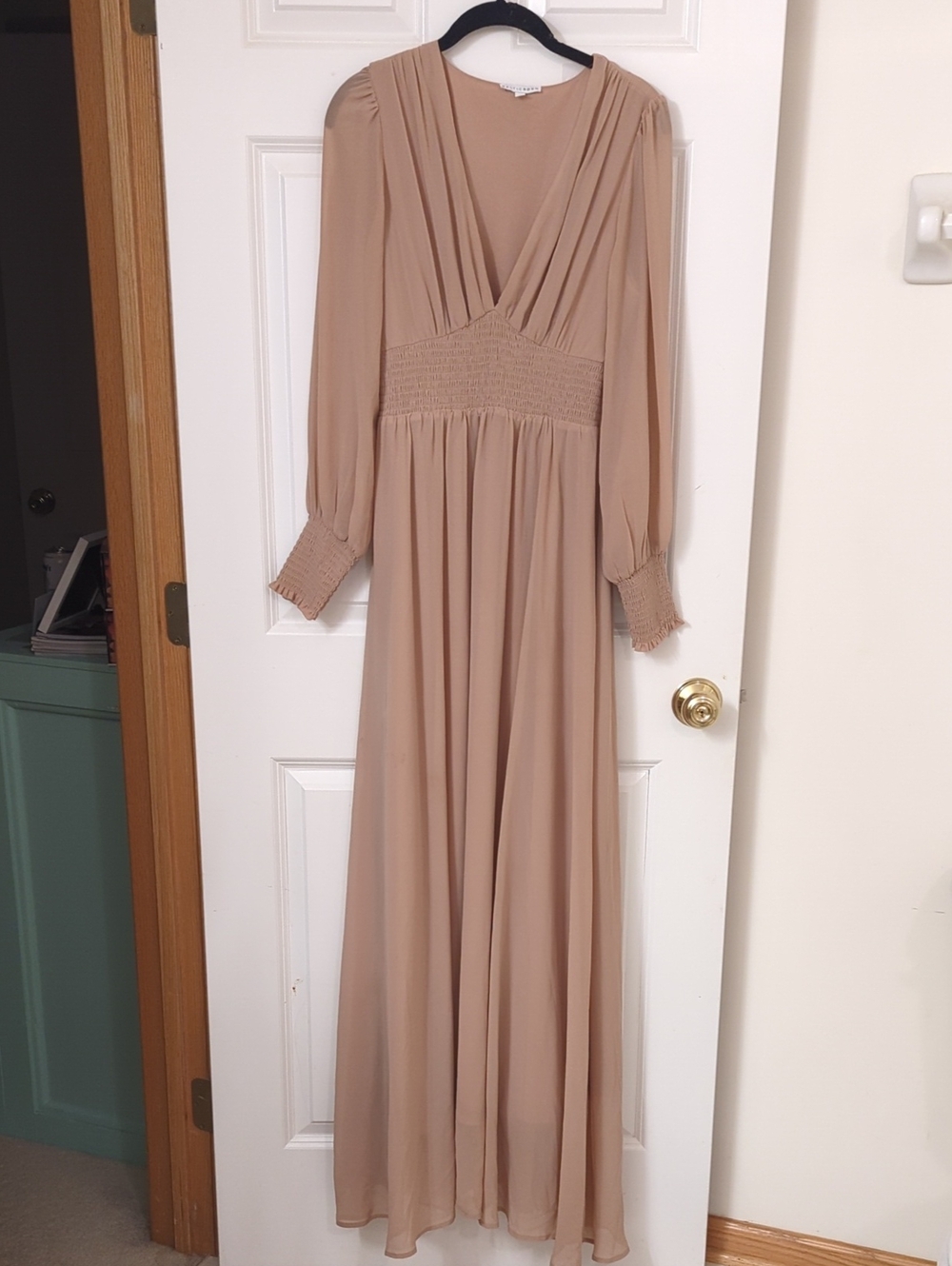 Baltic Born Olivia Maxi Dress In Nude Blush - Long Sleeve V-Neck